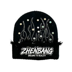 HKZB Customized Knitted <b>Beanie</b> <b>Hat</b> with Rhinestone Casual Distressed <b>Beanies</b> for <b>Men</b> and Women Fashion Streetwear Accessories - Product Image 2