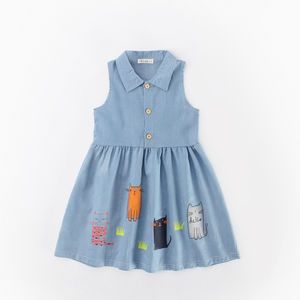 ชุดเดรสเด็กผู้หญิงน่ารักลายแมวผ้าเดนิมสำหรับเด็กอายุ 1 ปี จากประเทศจีน - Product Image 2