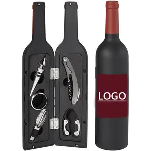 Logo personnalisé 5 pièces couleur argent tire-bouchon ensemble d'accessoires pour le vin cadeau ensemble ouvre-vin bouchon de vin ensemble