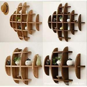 Estante de exhibición de madera para montar en la pared, rectangular, multiusos, de madera maciza, soporte para tazas de té, para almacenamiento en dormitorio y sala de estar - Product Image 2