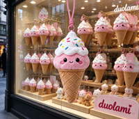 Pendentif en peluche doux et mignon en forme de crème glacée à confettis, porte-clés dessin animé en forme de dessert pour accessoire de sac à dos, jouet en peluche personnalisé