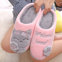 Pantoufles d'intérieur chaudes pour femmes, motif chat mignon, antidérapantes, à semelle souple en peluche, pour l'hiver, vente en gros