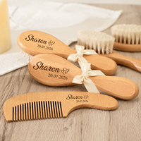 Ensemble de 3 brosses à cheveux en bois multifonctions personnalisées pour bébé garçon ou fille, gravées sur mesure, cadeau moderne pour nouveau-nés et jeunes mamans