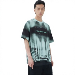 เสื้อยืดสตรีทแวร์ผู้ชายทรงโอเวอร์ไซส์ ไหล่ตก ลายกราฟิกแนวอนาคต เสื้อยืดสตรีทแวร์ไซเบอร์พังก์ พิมพ์ลายตามสั่ง - Product Image 1
