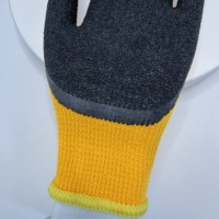 Produsen Sarung Tangan Pelindung Industri Grosir Massal, Sarung Tangan Berlapis Lateks Kerut Hitam Benang Oranye 5-Ply 21s 10 Gauge