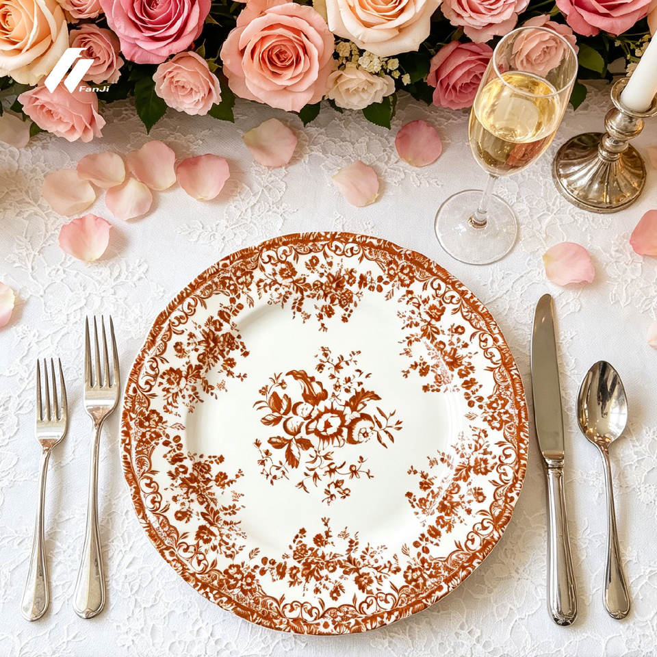 Rose Red Nordic Ceramic Dinnerware Sets Irregular Shape Dinnerware in ...