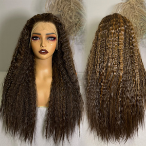 Perruques synthétiques de haute qualité en fibres résistantes à la chaleur, avec tête de <span class=keywords><strong>mannequin</strong></span> de 32 pouces et extensions de cheveux humains synthétiques HD Lace Front - Product Image 5