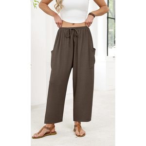 Pantalones Anchos de Cintura Alta para Mujer, Pantalones Palazzo Fluidos y Transpirables, Ropa de Lino Informal de Verano para el Trabajo, Talla Pequeña - Product Image 4