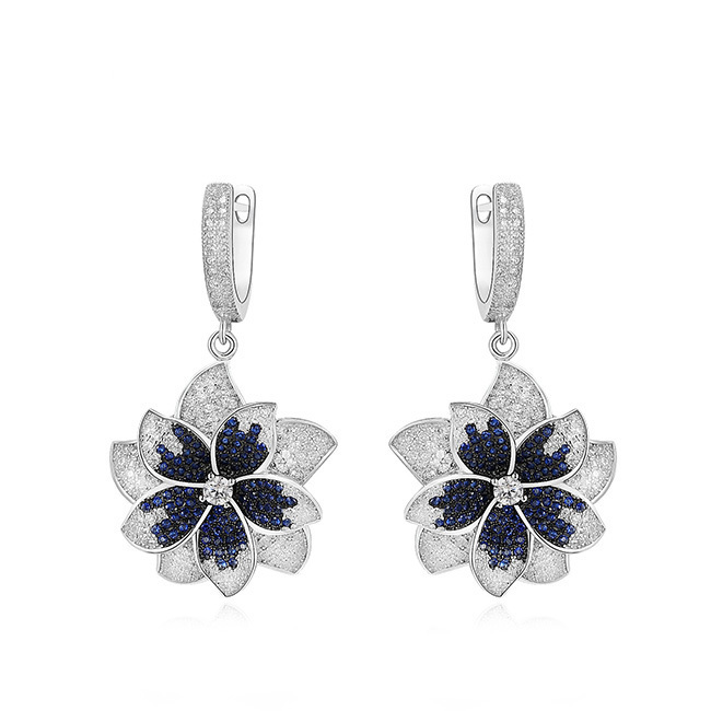 Mode micro pavé 925 fleur en argent sterling zircon mariée mariage ensemble pour les femmes