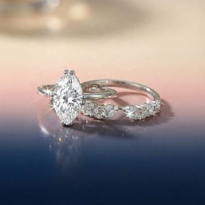 خواتم خطوبة ماركيز مفتوحة من الماس المويسانيت 3 قيراط VVS1 للنساء، طقم من قطعتين رائج على إنستغرام - Product Image 4