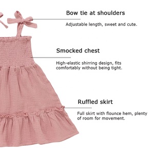 Vestitino Estivo per Bambine 100% <span class=keywords><strong>Cotone</strong></span> Organico, Abito con Spalline Sottili in <span class=keywords><strong>Mussola</strong></span>, Grazioso Abito a Canotta - Product Image 2