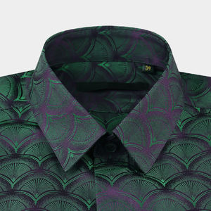 Camisa informal <span class=keywords><strong>de</strong></span> satén <span class=keywords><strong>de</strong></span> gama alta para hombre, camisa con estampado Vintage <span class=keywords><strong>de</strong></span> manga larga italiana <span class=keywords><strong>de</strong></span> un solo pecho verde <span class=keywords><strong>pavo</strong></span> real para banquete <span class=keywords><strong>de</strong></span> boda - Product Image 6