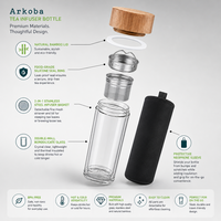 Botol Air Kaca Dinding Ganda Kustom Dengan Tutup Bambu dan Infuser Teh 304, Mug Perjalanan Borosilikat Terisolasi OEM Grosir