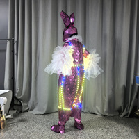 Costumes LED Lapin Rose Miroir pour Bar, Fête d'Anniversaire, Parc d'Attractions, Spectacle Ambulant, Défilé de Rue, Costumes Réfléchissants Effet Miroir