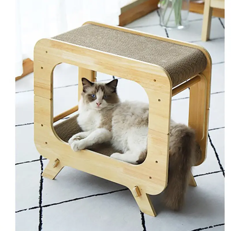 wholesale cat furniture cat scratching posts wooden replaceable scratch board cat house bed