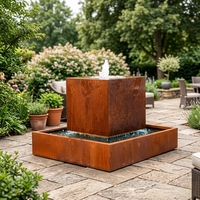 Fontaines d'eau de jardin sur mesure en acier corten, table d'eau ronde extérieure et fontaine avec dimensions personnalisables