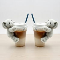 Vente en gros d'éléphants mignons en peluche personnalisés avec velcro pour tasses à café, animaux en peluche, jouets câlins, OEM/ODM