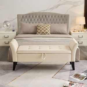 DB 51,5 \ "Banco de cama con almacenamiento de terciopelo beige Muebles de sala de estar elegantes - Product Image 2