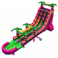 Toboggan aquatique gonflable commercial à double piste avec piscine, motif palmier tropical, pour location événementielle