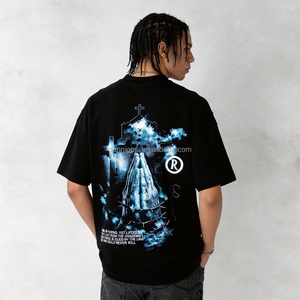 Camiseta de Alta Calidad con Estampado Gráfico, Personalizada, de Algodón, Hombros Caídos, Estilo Urbano, Lavado Ácido, Talla Grande para <span class=keywords><strong>Hombre</strong></span> - Product Image 2