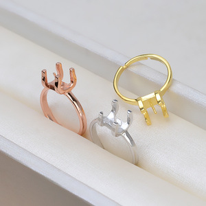 Anillo de Plata S925 con Cuatro Garras, Anillo Abierto para Mujer, Anillo de Dedo con Perla de 7-7.5 mm, Accesorios de Joyería DIY, Semiterminado 1886 - Product Image 4