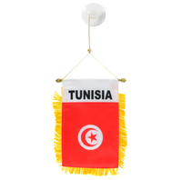 Bandera de Túnez Personalizada para Colgar en el Coche, Bandera de Fútbol Mundial con Ventosa, Borla Dorada, Bandera de Doble Cara