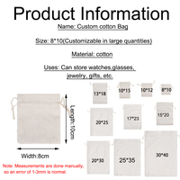Grands sacs en coton avec cordon de serrage 20x30cm, sacs d'épicerie réutilisables, sacs de rangement écologiques pour couvertures