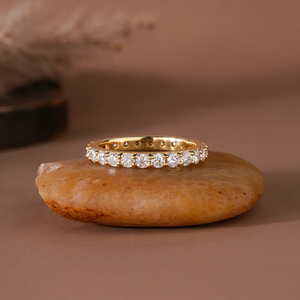 Lab-Grown Diamond Brilliant Cut Minimalist Eternity Band Solid Yellow Gold | Classic Bridal <b>Stacking</b> Wedding Anniversary <b>Ring</b> | - Product Image 1