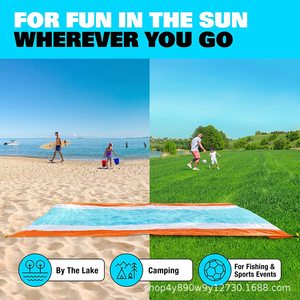 Tapis de pique-nique extérieur Woqi 10ft x 9ft, léger, en nylon, rectangulaire, avec sac de transport et piquets pour le camping et la plage - Product Image 4