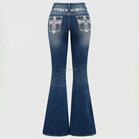 Jeans évasés personnalisés avec strass pour femmes, pantalon en denim vintage brodé en croix, taille haute, coupe bootcut, fabricant OEM