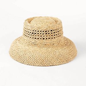 New Portable Handmade Silk Screen Printed Hollow Out Wide Brimmed Straw Ring Top Hat for Promotional Use - Product Image 3