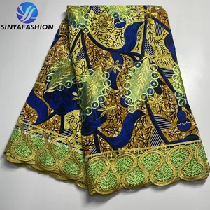 Sinya Nigerian Wedding Bridal Guipure Cord Lace Fabric Embroidery Wholesale With African Wax Prints Fabric For Women Dress