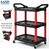 Chariot d'entretien polyvalent pliable et détachable en plastique, chariot à outils à trois niveaux, capacité de 150 kg, roues et poignées, pour salon et clinique