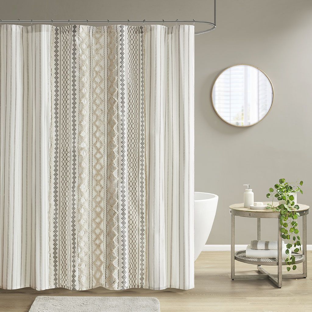 DB Modern Cotton Printed Shower Curtain with Chenille 3D Flower Design Digital Printing Polyester Plastic Hooks for Bathroom Use