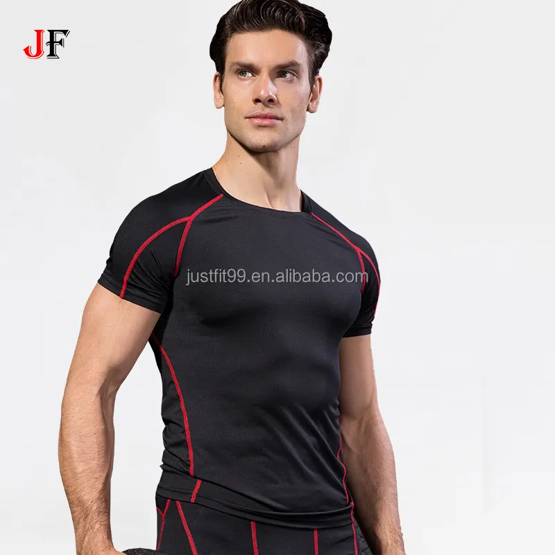 Hochwertige individuelle Fitness-Workout Sport Fitness-Tops Herren Kurzarm-Schlankheits-Body-Großhandel-Kompressions-T-Shirts