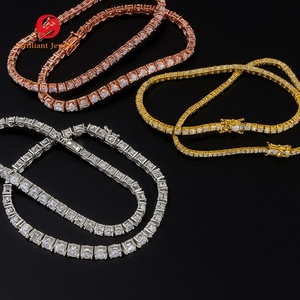 Collana Tennis in Argento S925 con Moissanite, Placcata in Oro Massiccio 18K, Certificato GRA, 2mm 3mm 4mm 5mm 6.5mm, per Uomo e Donna - Product Image 4