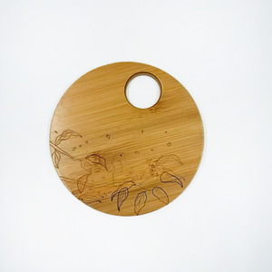 Bamboo <b>Round</b> <b>Coaster</b> With Flower Pattern Heat Insulating Anti Slip For Tea Cup Household Use - Product Image 1