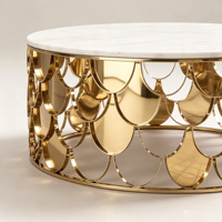 Table basse Tenghang moderne haut de gamme italienne, luxe léger, pour salon, en marbre naturel et acier inoxydable, avec motif écaille de poisson ajouré