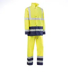 Completo antipioggia - HV1752 S Nilo - Colore: Giallo Fluorescente / Blu Navy - Due tasche frontali con patta. Chiusura frontale con - Product Image 2