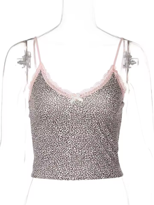Summer Fashion Women Y2K Outfits Festival Party 2025 <strong>Leopard</strong> <strong>Print</strong> Slips Bows Patchwork Lace Sexy Slim Crop <strong>Camis</strong> <strong>Top</strong> - Product Image 6