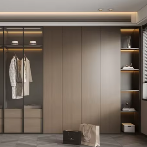 Dressing sur mesure haut de gamme, moderne, autoportant, avec cloison en verre, éclairage LED, pour villa, chambre à coucher, bricolage, école - Product Image 1