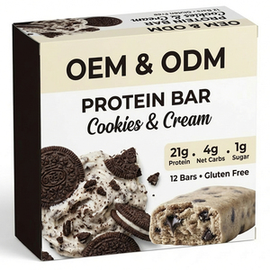 Barre protéinée OEM Nutrition <span class=keywords><strong>Cookies</strong></span> & Cream, compléments sportifs, boost d'énergie, protéines de lactosérum, poudre de protéines pour adultes, croissance musculaire organique - Product Image 1