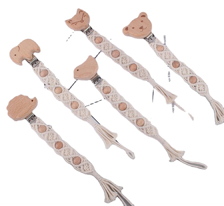 Оптовая продажа, детский держатель для соски-пустышки, с деревянными бусинами