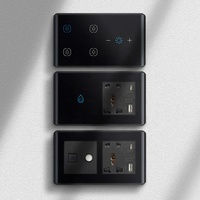Nouveau pour Smart WiFi Interrupteur tactile en verre 147 mm, combinaison libre double interrupteur/double prise, spécification indienne, USB-C intelligent 2