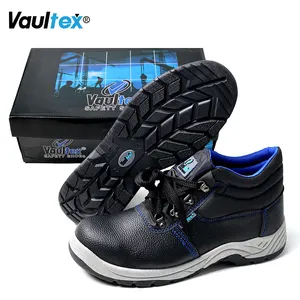 Vaultex sepatu bot keselamatan kerja untuk pria, sepatu bot keselamatan bahan kulit PU tahan tusukan, sepatu JARI KAKI baja SBP