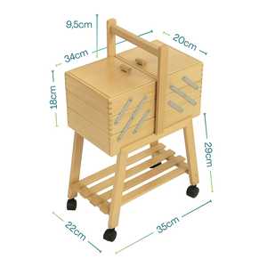Carrello da Cucito in Legno con Ruote e Ripiano Portaoggetti 34x23x57 Cm, 3 Livelli, Cesto con Apertura a Cerniera - Product Image 2