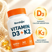OEM ODM Vitamine D3 50000 UI K2 Gélules Molles Haute Puissance Soutien Santé Osseuse Immunitaire Cardiovasculaire Suppléments à Base de Plantes