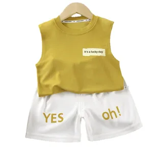 Nuovo Completo Estivo per Bambini in Cotone Piqué, Canotta e Pantaloncini, Stile Coreano Sportivo con <span class=keywords><strong>Motivo</strong></span> a Lettere, Due Pezzi - Product Image 5