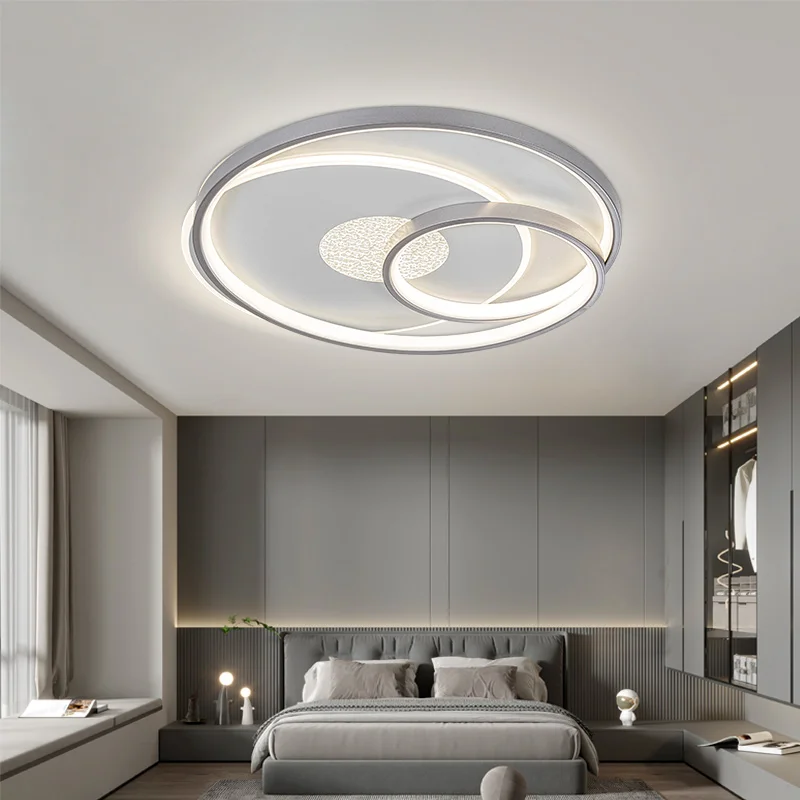 Dimmable Iron & Acrylic Three-color Changing Light Modern Ceiling Lamp for Living Room Bedroom Home Office