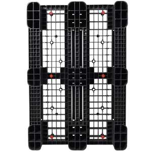 Palé de plástico tamaño europeo con 3 corredores LxWxH 1200x800x145mm Superficie superior perforada Logística Palé de plástico negro - Product Image 4